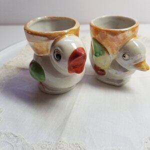Vintage Egg Cup Holders Luster Ware Ceramic Made in Japan Hand Painted